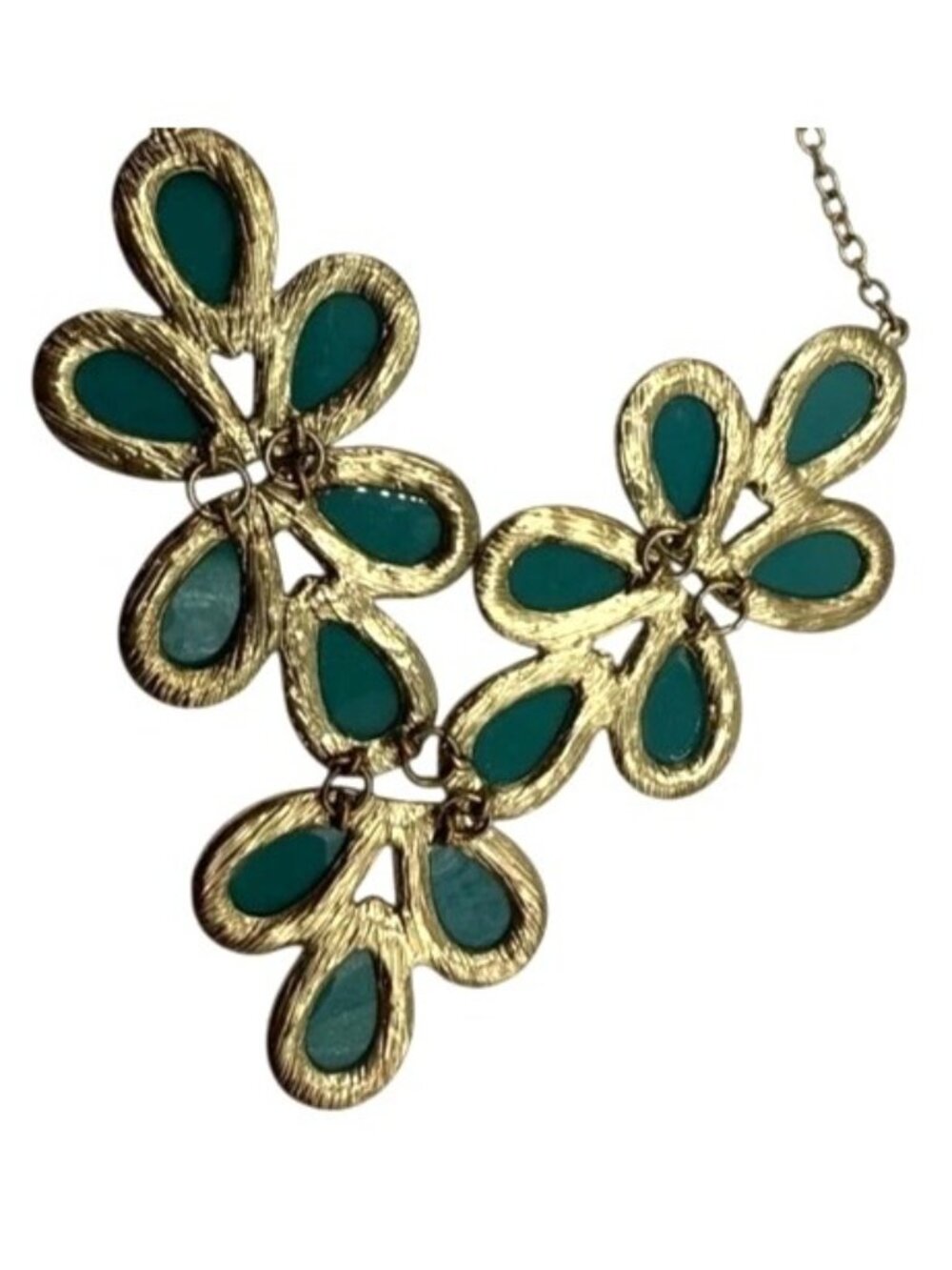 Turquoise Statement Bib Necklace Gold Tone Faceted Teardrop Boho Chic - Picture 4 of 5